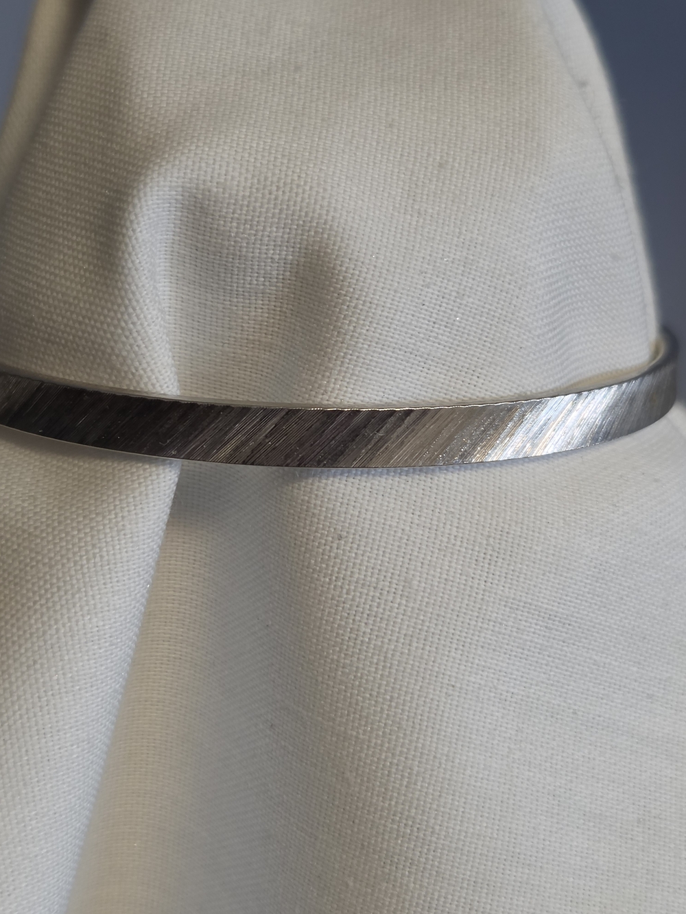 Vtg Monet Brushed Silver-Tone Diaginal Etched Bangle Bracelet